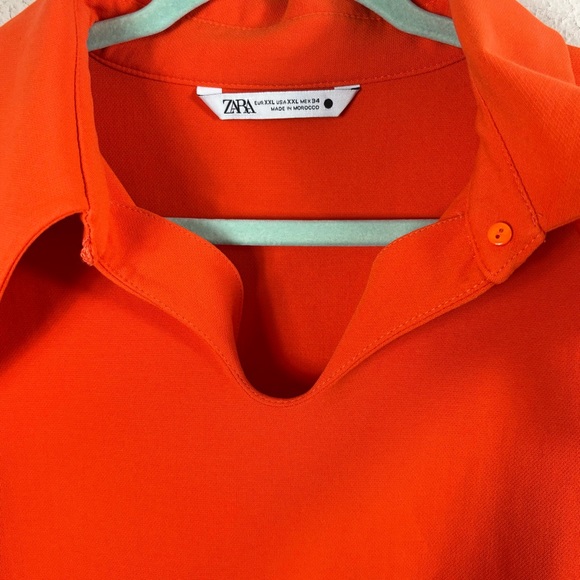 ZARA Woman High Neck Mini Dress With Tied Bow in Bright Orange sz XXL - Picture 7 of 16